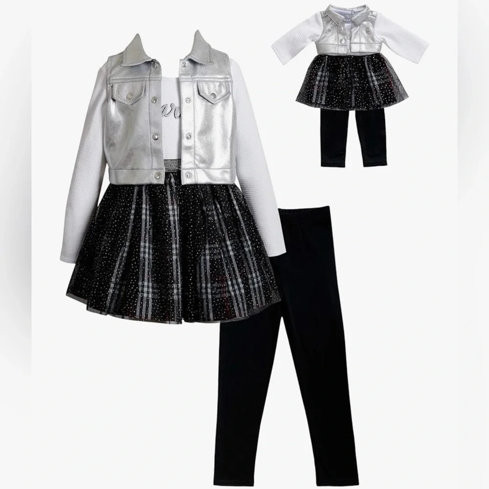 DOLLIE & ME Sparkle Tutu Dress Legging Set w/ Matching Doll Outfit Size 8